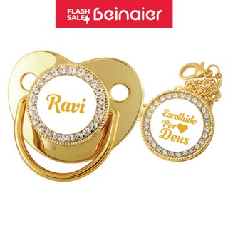 Chupeta personalizada com nome de bebê, corrente de silicone para chupeta, livre de BPA. em Oferta na Shopee