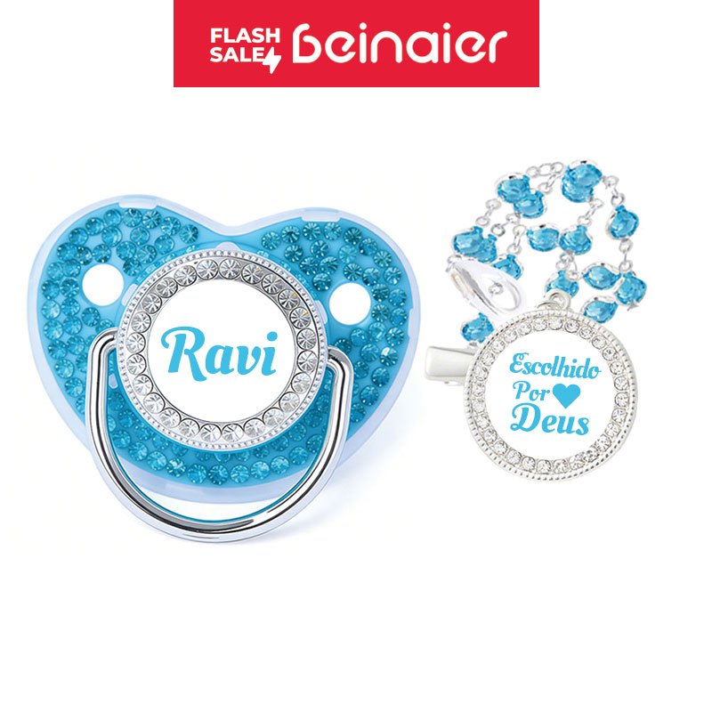 Chupeta personalizada com nome do bebê, bicos de silicone e corrente, livre de BPA em Oferta na Shopee