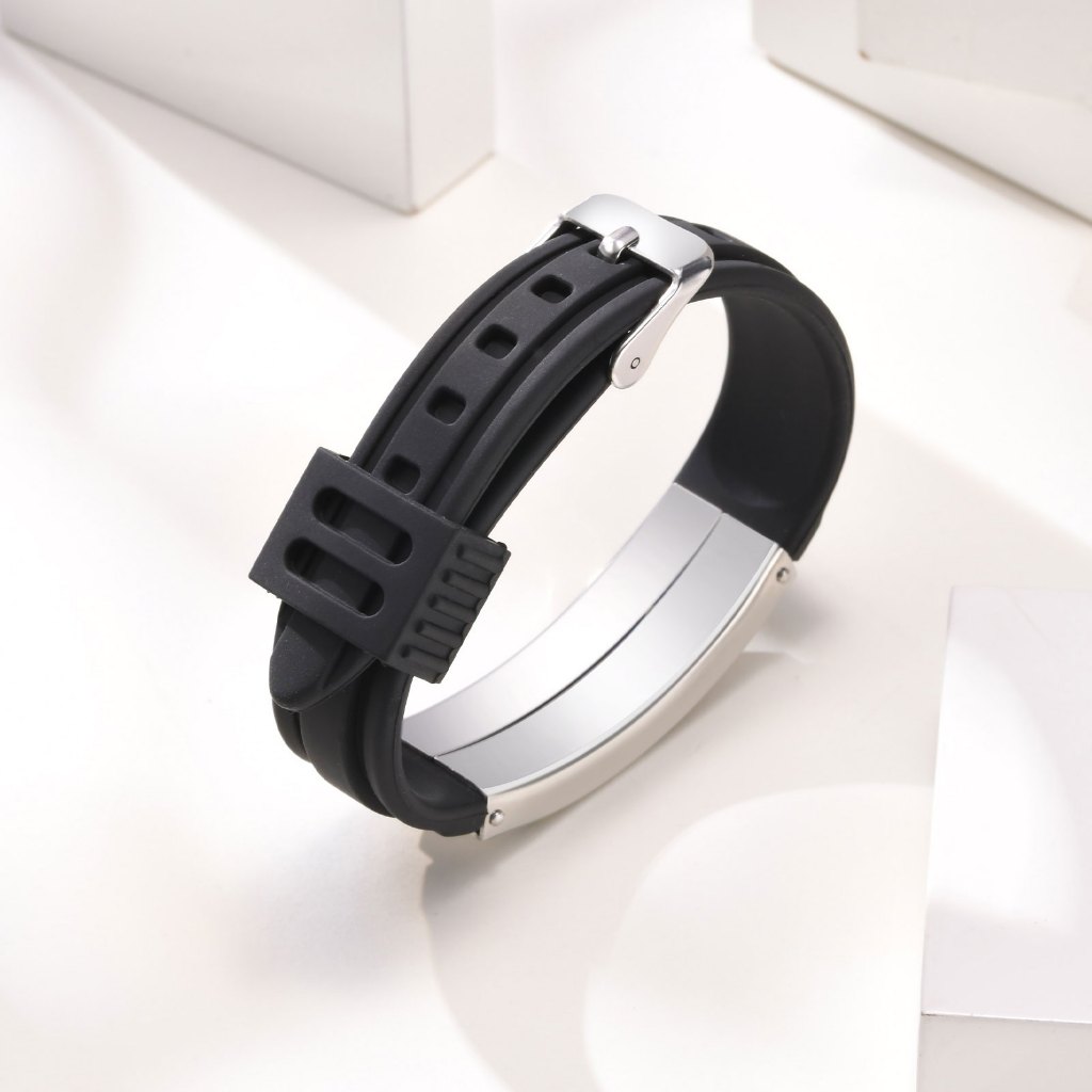 Vnox Pulseira Personalizada De Quebra-Cabeça Autismo Para Meninos,De Emergência Gravada Gratuita De Silicone Preto · foto 2