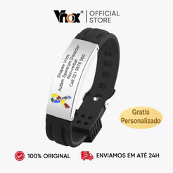 Vnox Pulseira Personalizada De Quebra-Cabeça Autismo Para Meninos,De Emergência Gravada Gratuita De Silicone Preto
