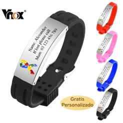 Pulseira de Identificação Autismo Vnox Personalizada Grátis, Aço Inoxidável Silicone para Crianças e Homens Mulheres