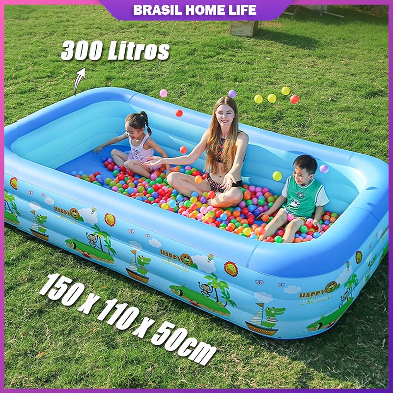 Piscina Inflável Retangular Infantil 3 Anéis 300 Litros 150x110x50cm