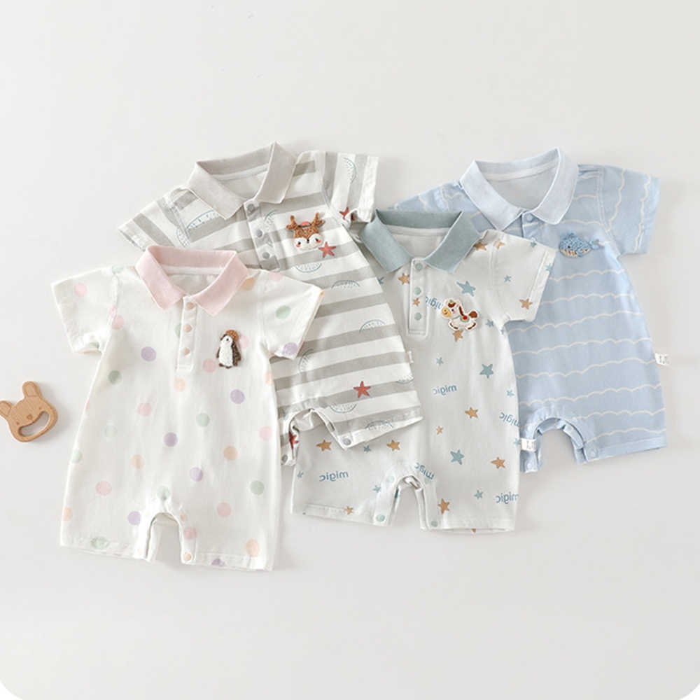 Bebê verão roupas finas bebê puro algodão gola Polo macacão bebê manga curta macacão Outing roupas