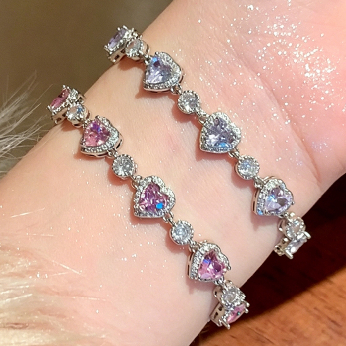 [Novos produtos mais vendidos] Pulseira feminina da moda 925, pulseira Pavé Diamond Heart Full Diamond|Ajustável Ajustáv
