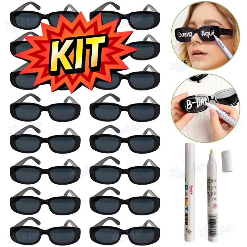 Oculos Vintage Retro Preto Liso + Caneta Giz Festa Casamento TL