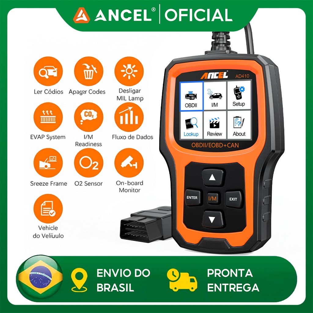 ANCEL AD410 Leitor de Código de Veículo OBD II Aprimorado, Scanner OBD2 Automotivo Ferramenta de Diagnóstico