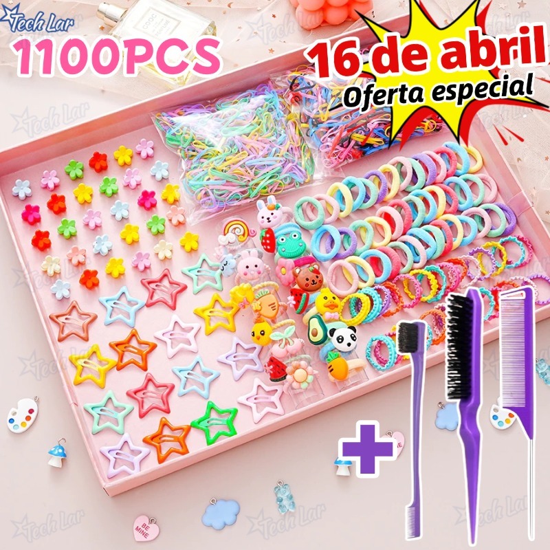 Conjunto De Acessórios Para Cabelo De Desenho Animado De 1100 Peças | Clipes BB Coreanos KIT1100-TL em Oferta na Shopee