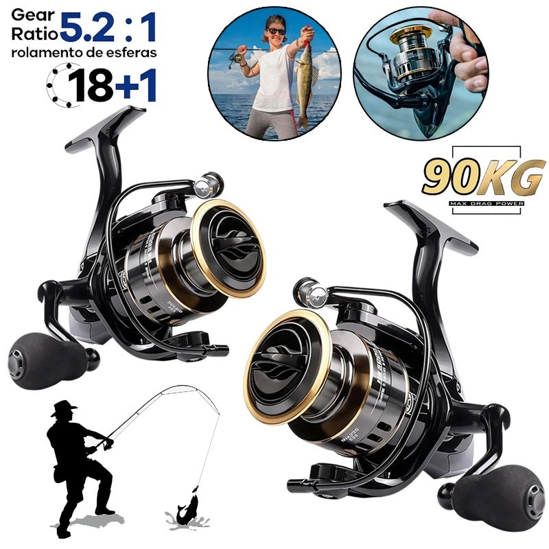 90kg Max Molinete De Pesca De Metal EVA HD1000-7000 Max Arraste 10kg Cana Em Água Salgada!!