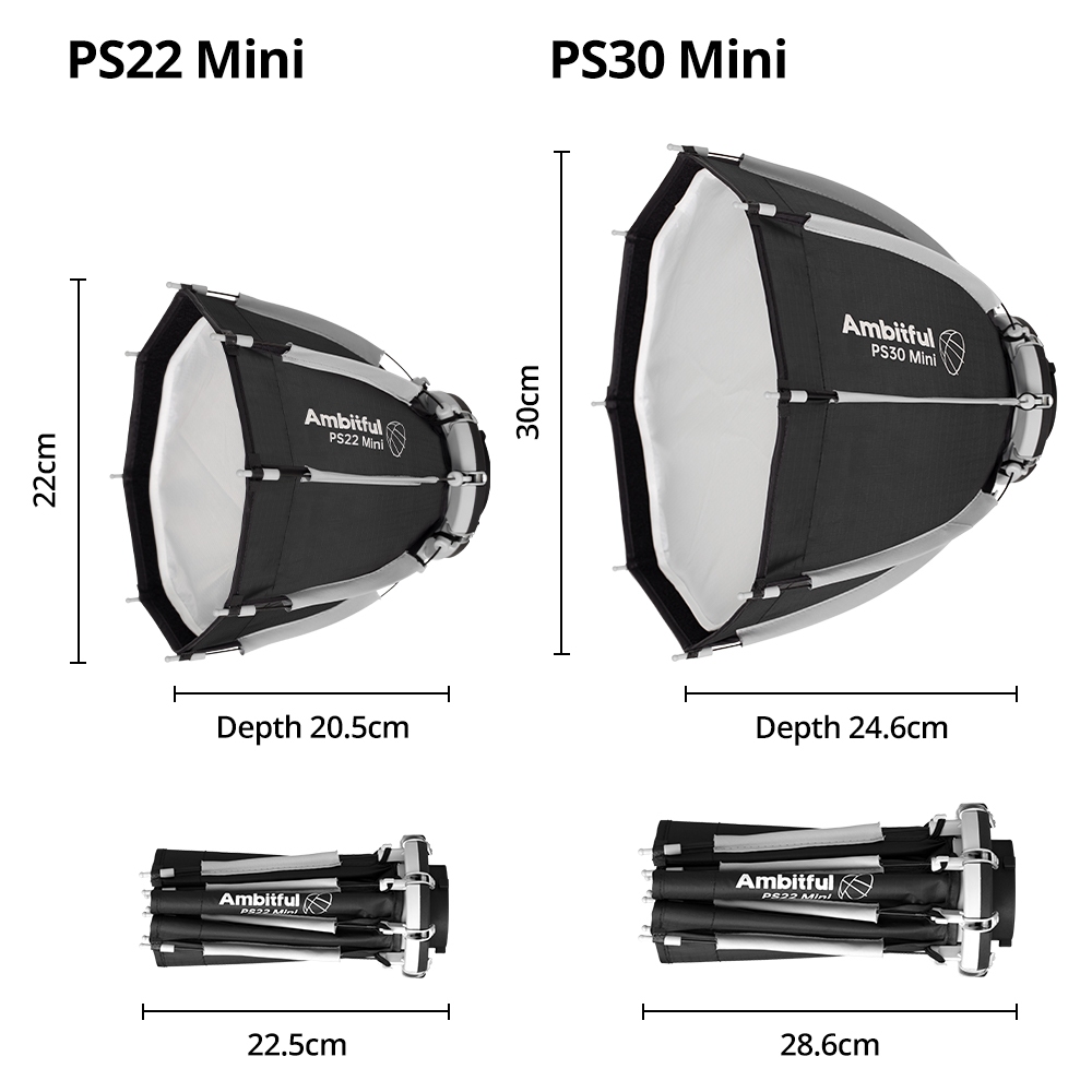 Ambitful PS22 Mini/30 Softbox Parabólico De Liberação Rápida De Um Segundo Bowens Mount Para Forza 60W