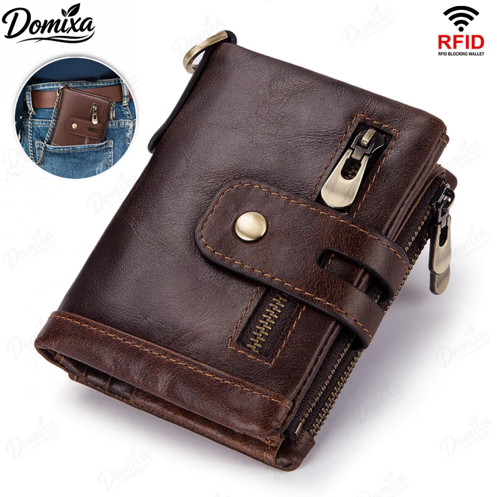 Carteira  carteira masculina 100 % Couro Genuíno RFID Com Corrente Porta-Cartões Pequeno Comercial Moedas DO