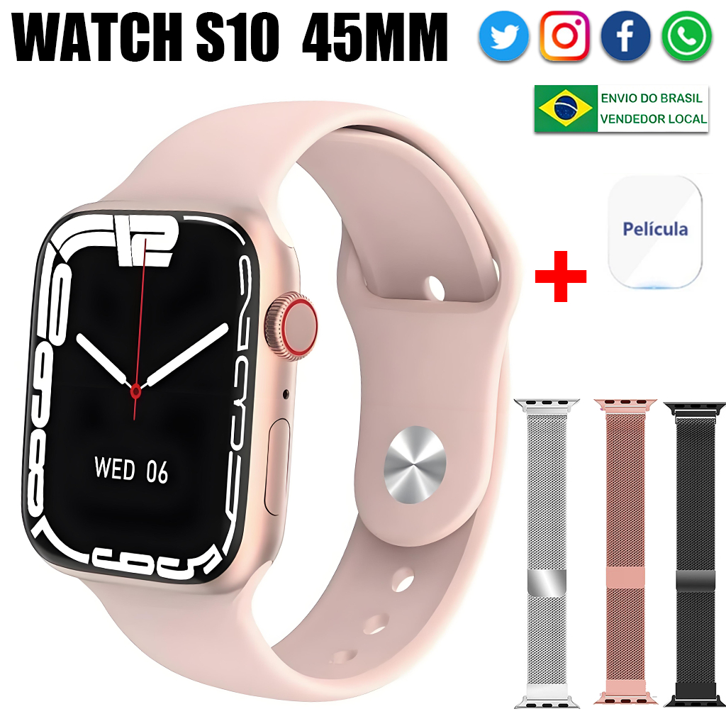 2026 Smartwatch Original S10 MINI 38MM/45MM Bluetooth Chamada Medidor de Pressão e Resistente à Água Envio de São Paulo