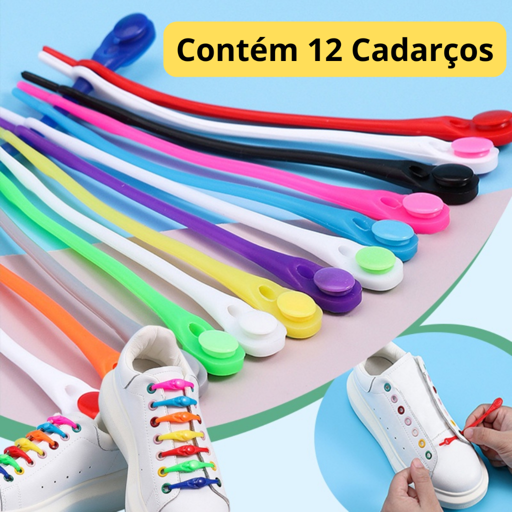 [12 unidades/saco] Cadarços elásticos de Silicone coloridos adequados para adultos/crianças