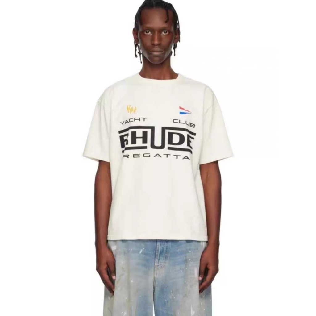 26SS Verão Novo Logotipo RH Iate Clube Impresso Manga Curta Moda Solta Algodão Em Torno Do Pescoço Camiseta