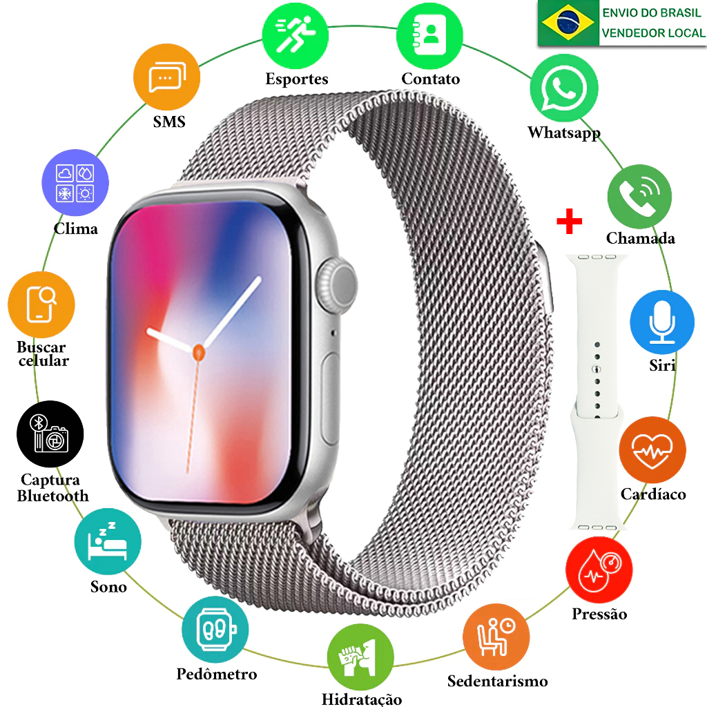 Smartwatch S10 Ultra 2026 – Chamadas Bluetooth Monitoramento de Saúde 38/45/49MM Envio Rápido de São Paulo