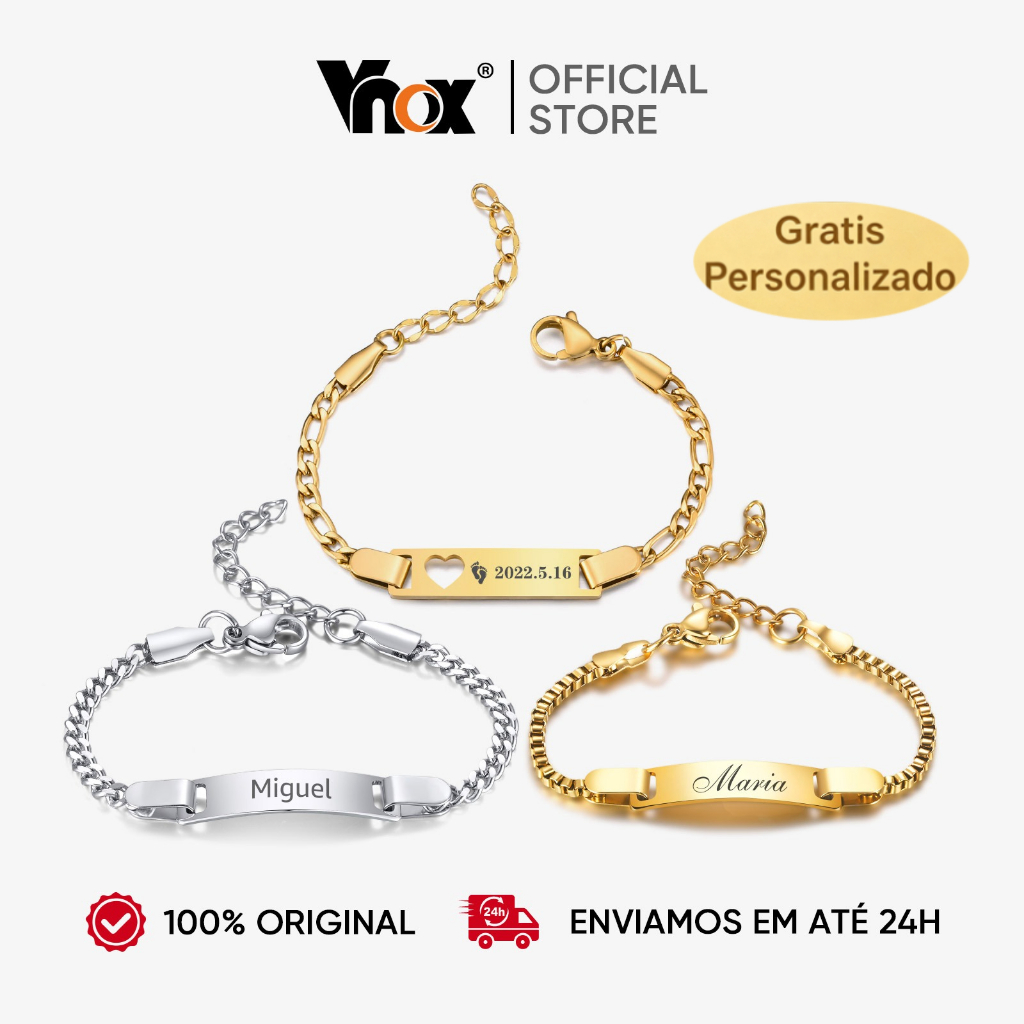 Pulseira Personalizada para Bebê Vnox, Aço Inoxidável que Não Desbotam, À Prova d'Água, Presente para Recém-Nascido