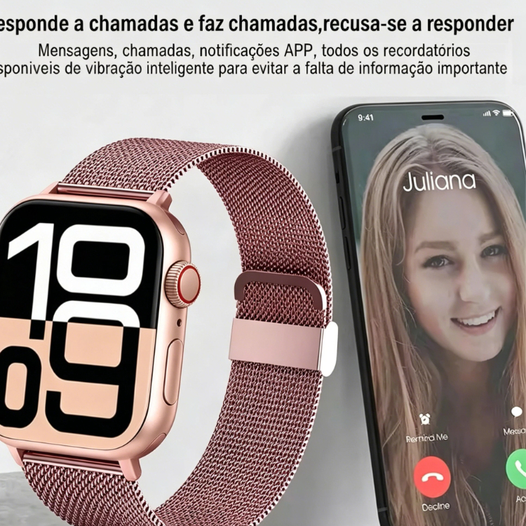 Relógio Smartwatch Feminino Requintado Tela HD Bluetooth Chamada Esportivo IP68 À Prova D'água Pronta Entrega São Paulo