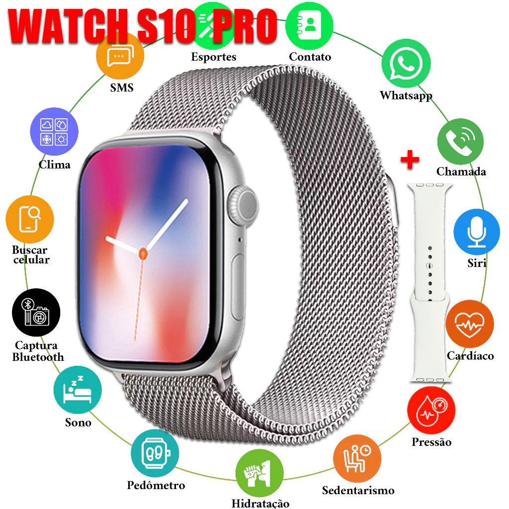 2026 Smartwatch S10 MINI Série 10 38MM/45MM Unissex- Esportivo Chamadas Bluetooth Com Calculadora Envio de São Paulo