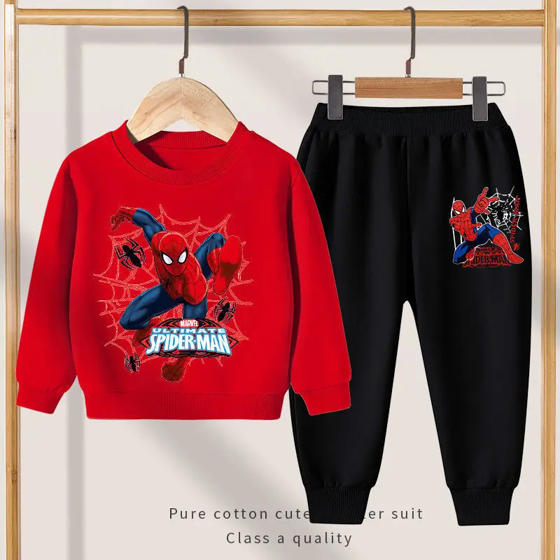 Meninos Homem Aranha Conjunto De Roupas 2024 Primavera Pulôver Manga Comprida Moletom Topos + Calças 2 Pçs Trajes Infant