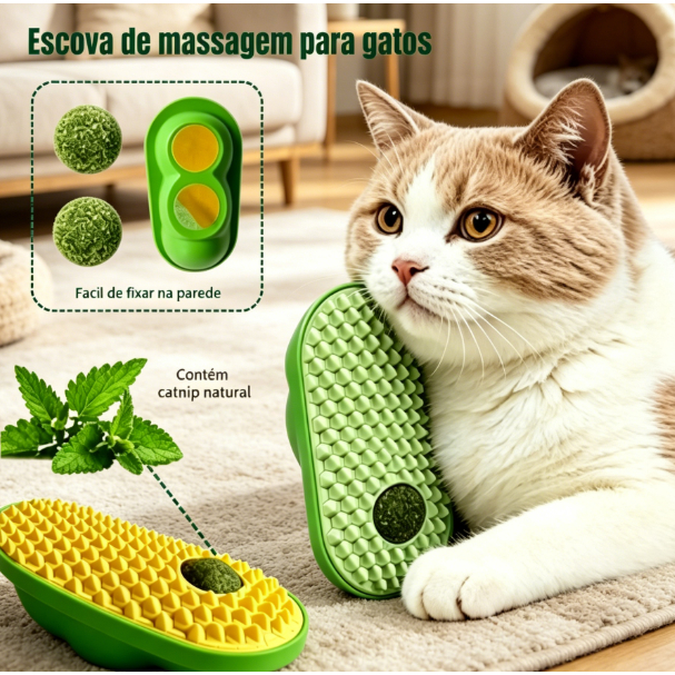 Escova Massageadora de Parede para Gatos com Catnip - Alívio da Coceira, Limpeza e Hálito Fresco Envio imediato