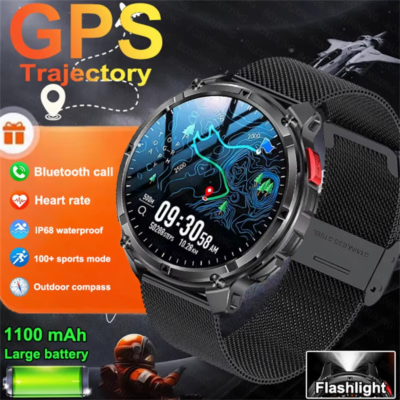 Novo 1100mAh Ultra Durável Relógio Inteligente Masculino Ao Ar Livre GPS Trajetória Bússola IP68 À Prova Dip68 Água HD B