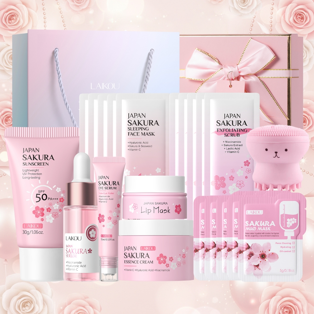 LAIKOU Japão Sakura Conjunto De Luxo De Proteção Solar E Recuperação-Protetor Fps50 + Soro Facial + Essência Para Os Olh