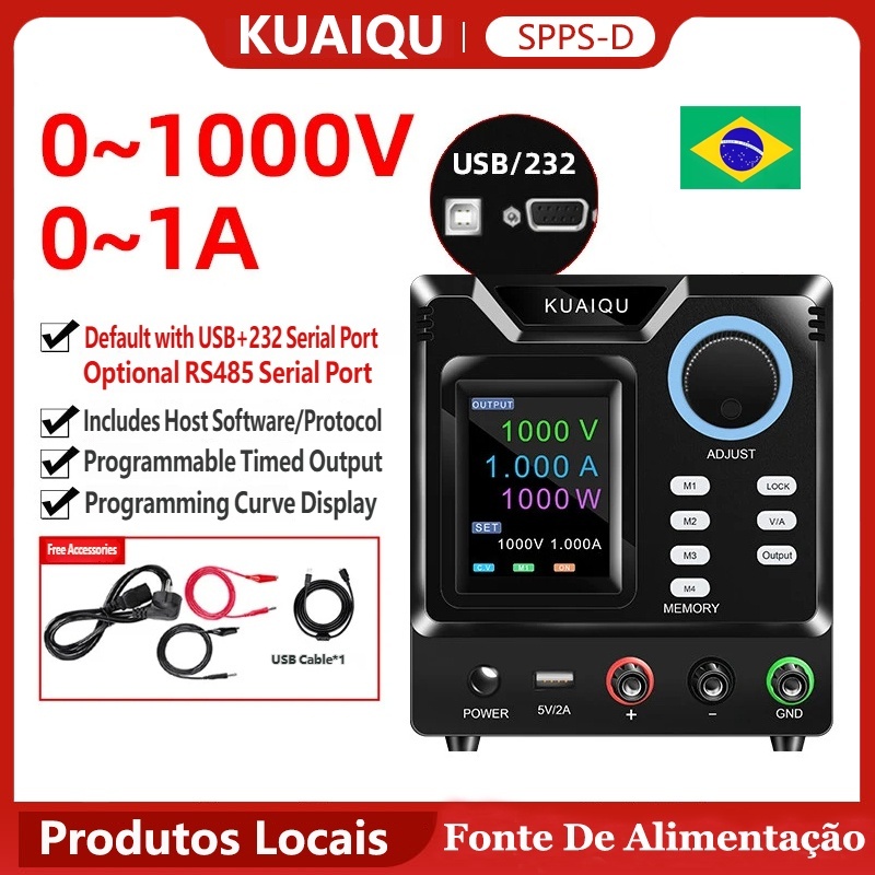 KUAIQU Fonte De Alimentação DC De Laboratório De Bancada 0-1000V 0-A 1000W Powerbank Ajustável RS232