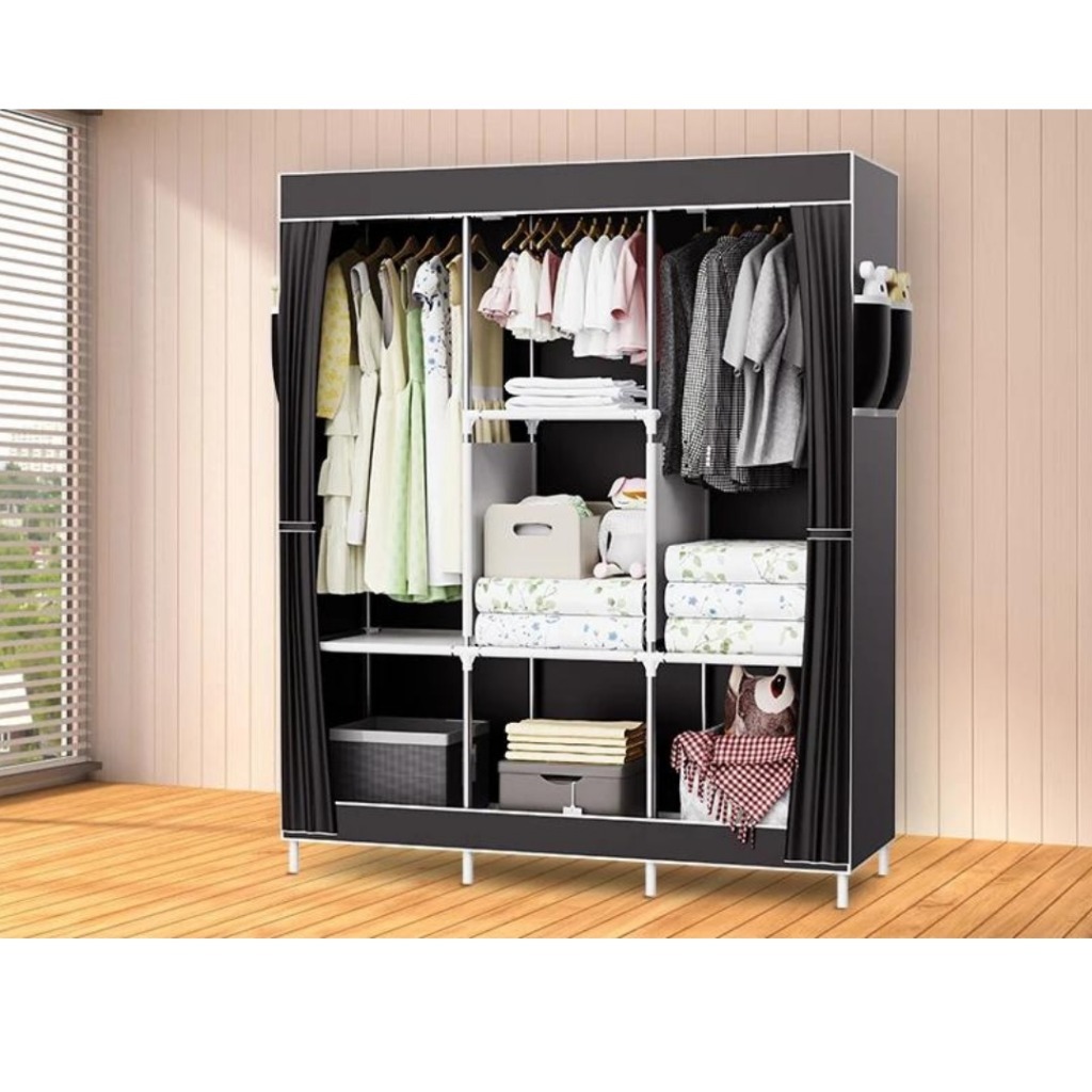 Guarda-roupa de pano simples, tubo de aço, reforçado em negrito, montagem doméstica, guarda-roupa de tecido