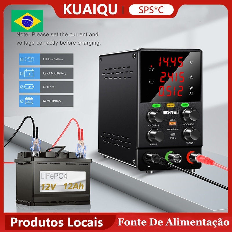 Fonte de Bancada KUAIQU SPS3010C 30V 10A 300W 12V 24V 48V Fonte de Alimentação de Bancada Ajustável para Carregamento de
