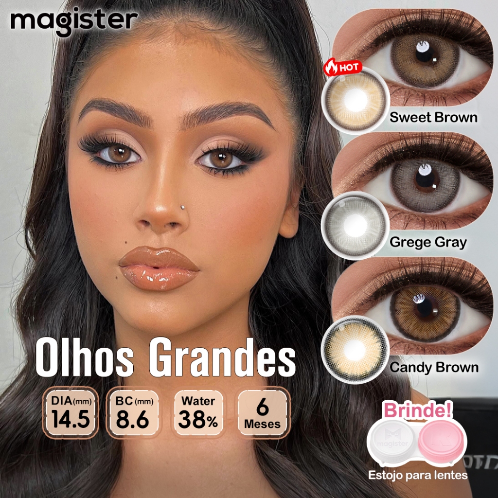 [0.00~-6.00] Magister 1 Par Lentes De Contato Coloridas Com Grau Natural 6 Meses-LUNA Sweet Brown Grege Gray