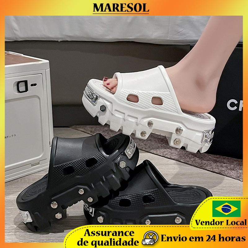 MARESOL Sapatos femininos com buraco de rebite, uso externo, pequenas sandálias desodorantes antiderrapantes de sola gro