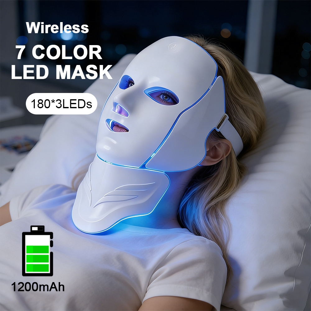 180 LED 7 Cores Terapia De Luz Máscara Facial Sem Fio Recarregável Cuidados Com A Pele Fóton Azul Vermelha Para Acne Rem