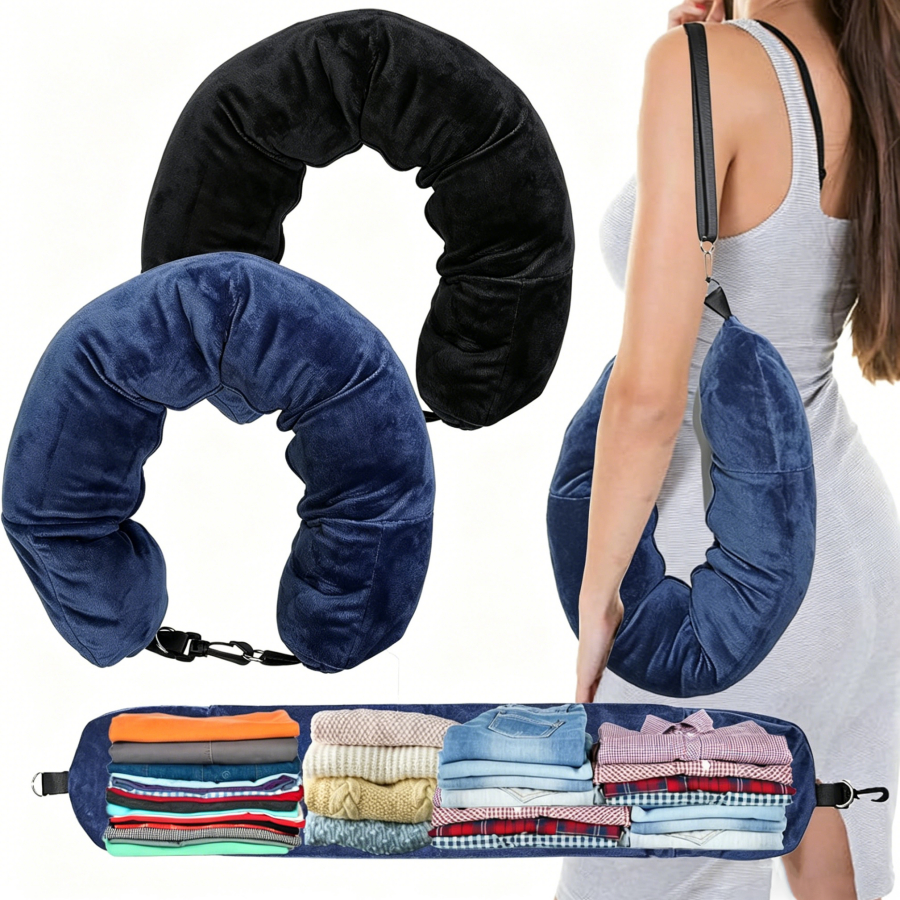 Imagem Almofada de Pescoço Dobrável com Enchimento de Roupas, Macia e Portátil, Economiza Espaço, Essencial para Viagem