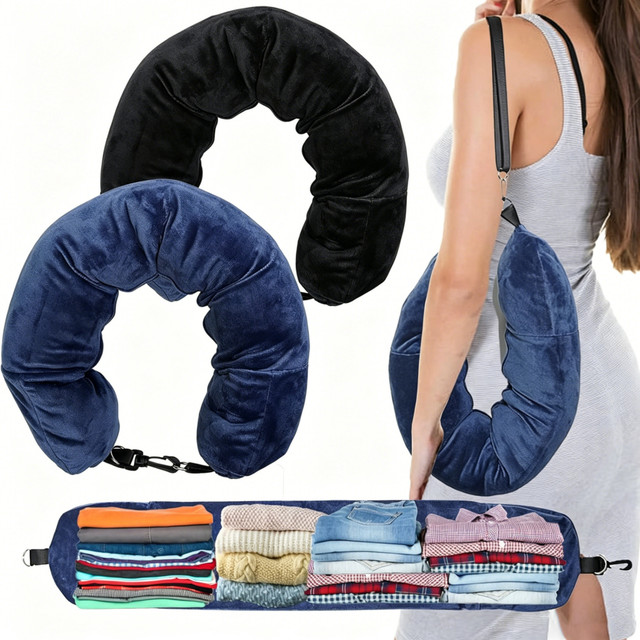 Almofada de Pescoço Dobrável com Enchimento de Roupas, Macia e Portátil, Economiza Espaço, Essencial para Viagem
