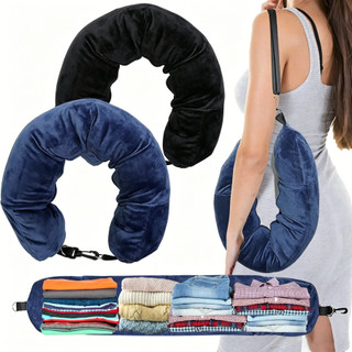 Almofada de Pescoço Dobrável com Enchimento de Roupas, Macia e Portátil, Economiza Espaço, Essencial para Viagem