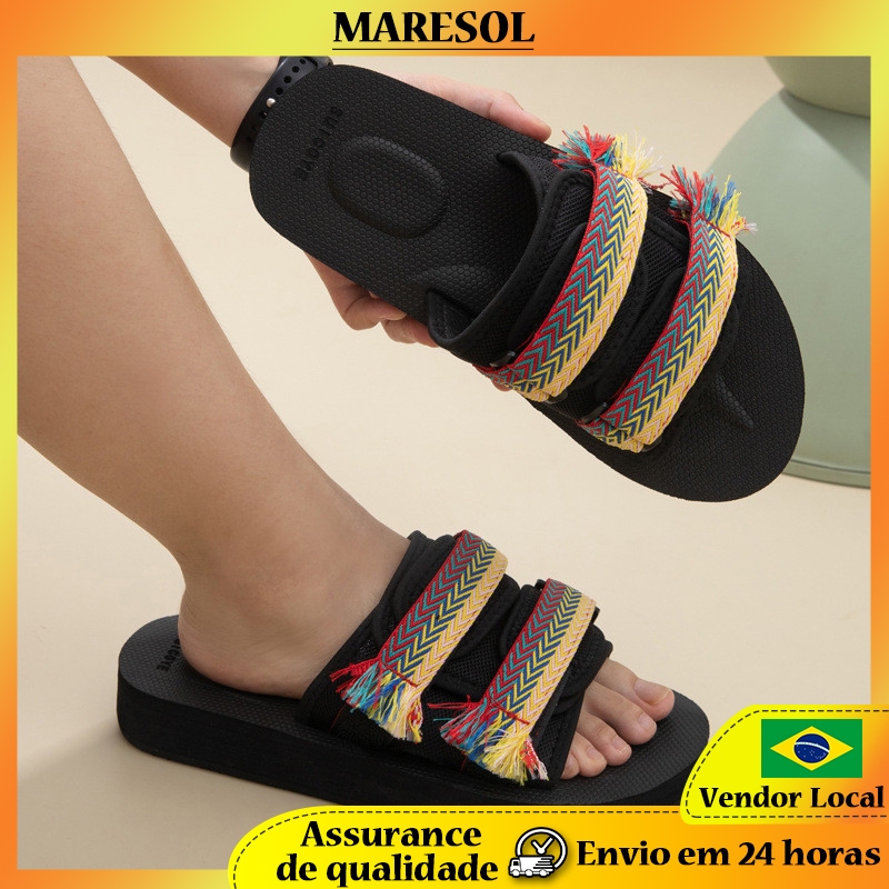 MARESOL Chinelos de sola grossa Casual ao ar livre desgaste antiderrapante chinelos masculinos moda sandálias de Velcro 