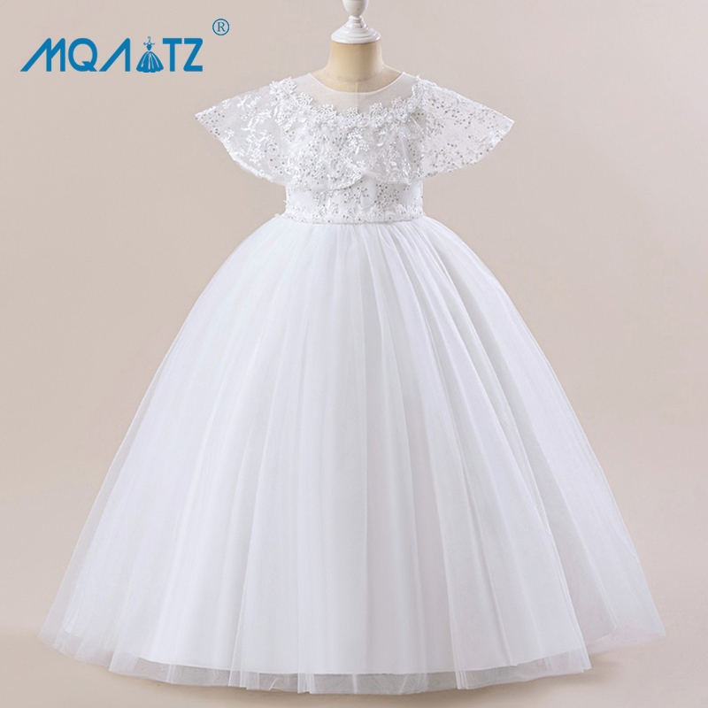 MQATZ Branco Dama De Honra Meninas Vestido Crianças Roupas Florais Casamento Vestidos De Princesa Manga Curta De LP-526