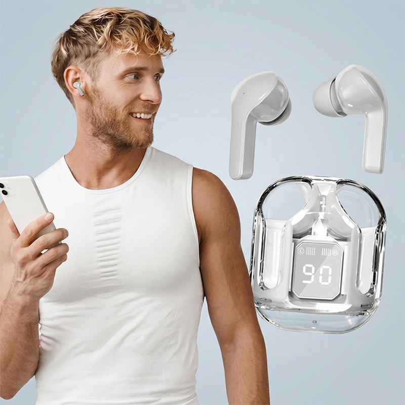 Fone de Ouvido Bluetooth Sem Fio TWS com Cancelamento de Ruído ENC, Display LED e Carregamento USB-C Movimento