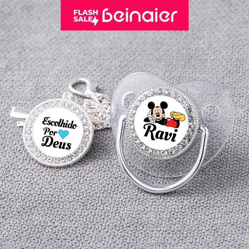 Chupeta para bebês com nome personalizado do bebê, chupeta de silicone BPA Free