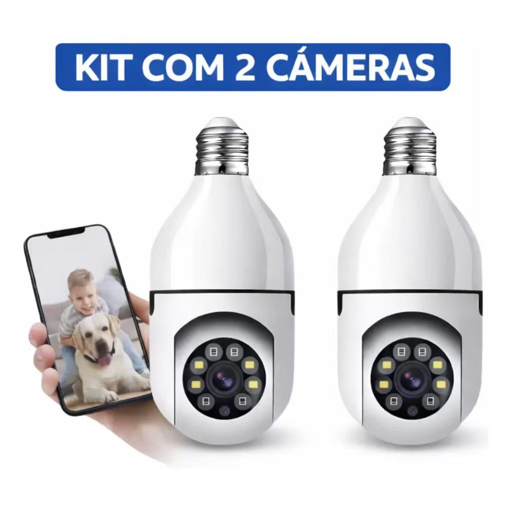KIT COM 2 Câmera Lâmpada CCTV WiFi Sem Fio Conecte À De Segurança Inteligente Cellphon 1080P