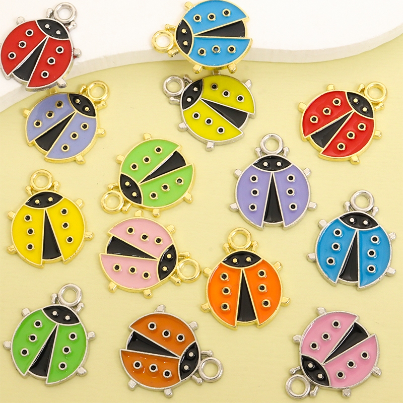 10 Peças Amuletos De Joaninha Fofos De Óleo De Gotejamento Multicolorido Acessórios De Joias Da Moda Com Borda Cruzada ,
