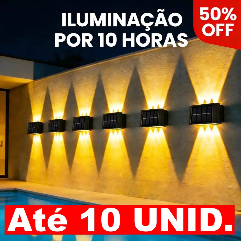 Até 10 Arandelas LED Solar Externa, 10 Horas, Auto Ligar/Desligar, À Prova d'Água para Jardim Pátio