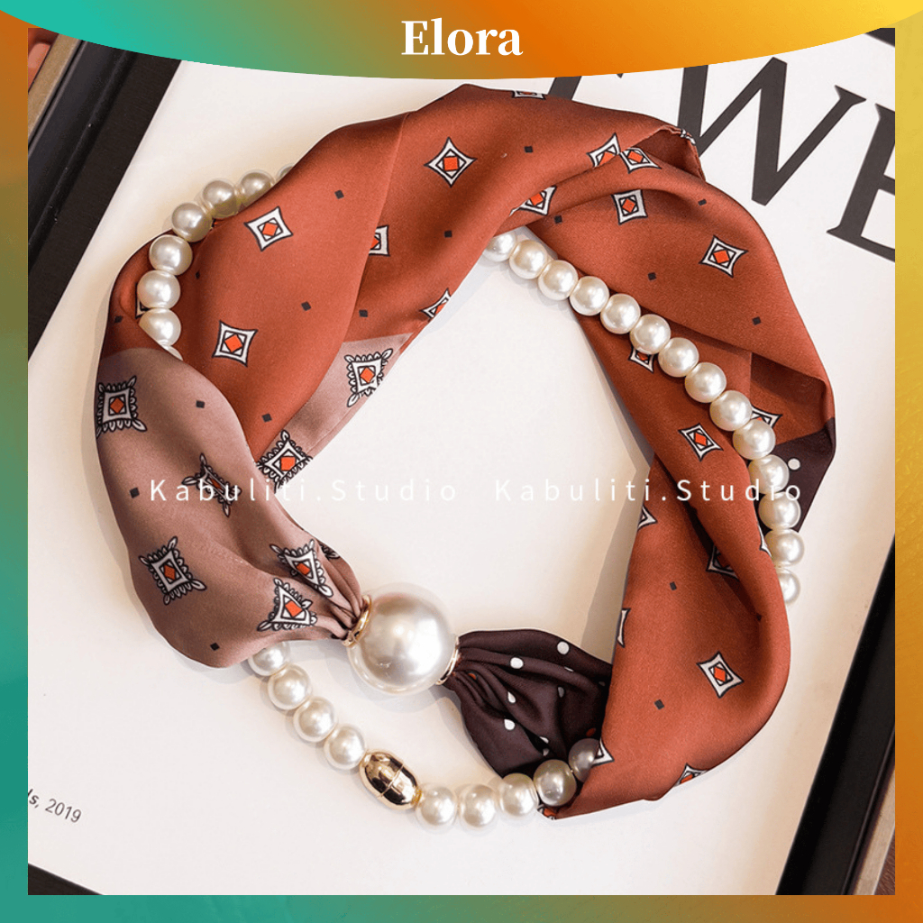 [119] Fivela magnética colar de pérolas lenço de seda feminino lenço fino combinando camisa cachecol de gaze
