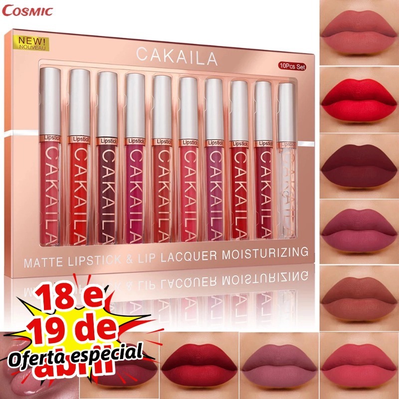 Conjunto de 10 batons líquidos matte, longa duração de 24 horas, à prova d'água, não transfere e é à prova de copos-CO em Oferta na Shopee