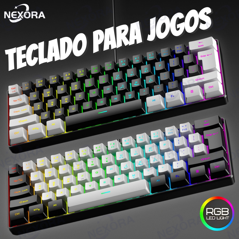 Teclado para jogos com fio 61-Key RGB Backlight Mini Compact USB-C Cabo de alimentação plugável