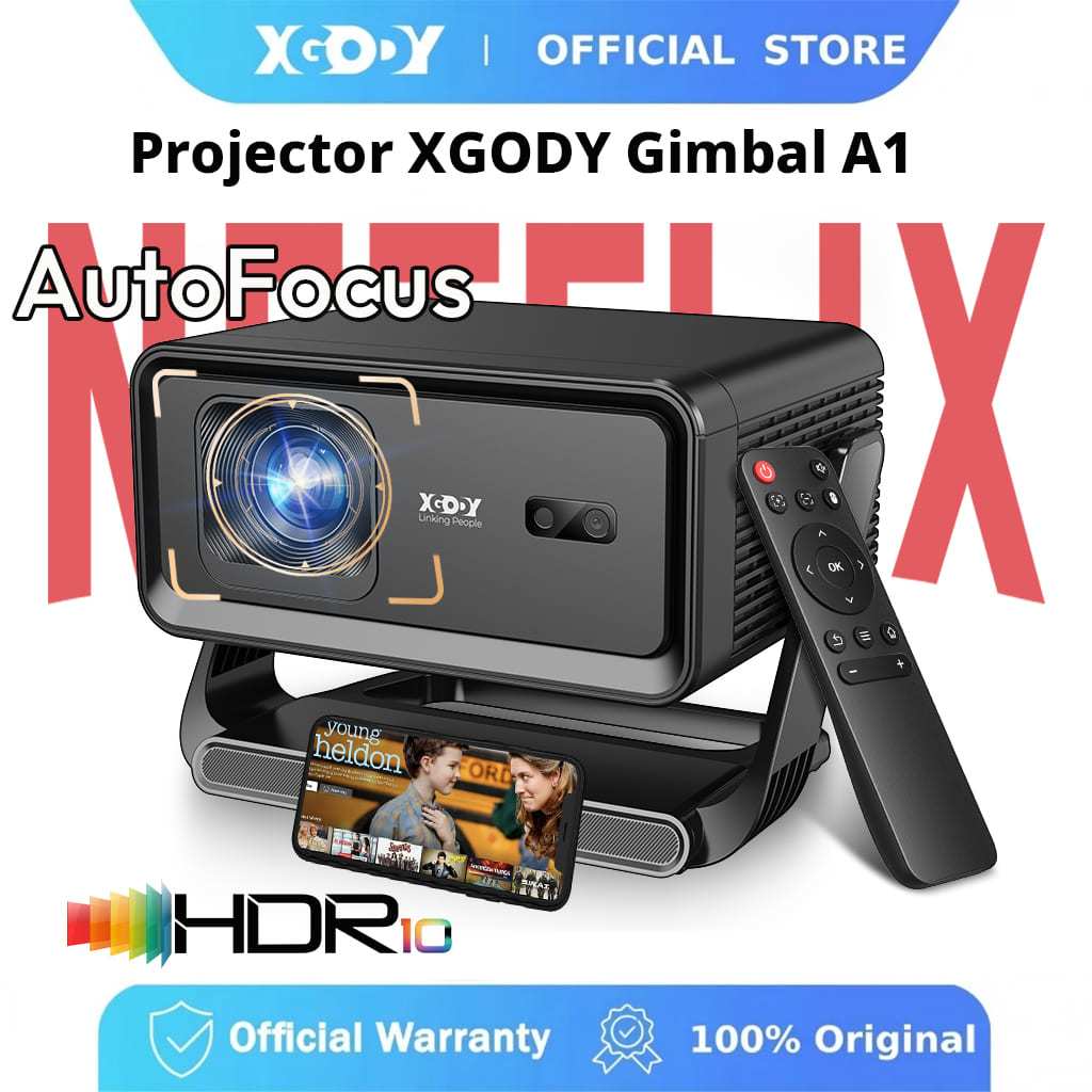 Projetor Portátil XGODY Gimbal A1 4K Ultra HD 1080P Foco Automático Android 14 Alto-Falante 2 * 5W Integrado