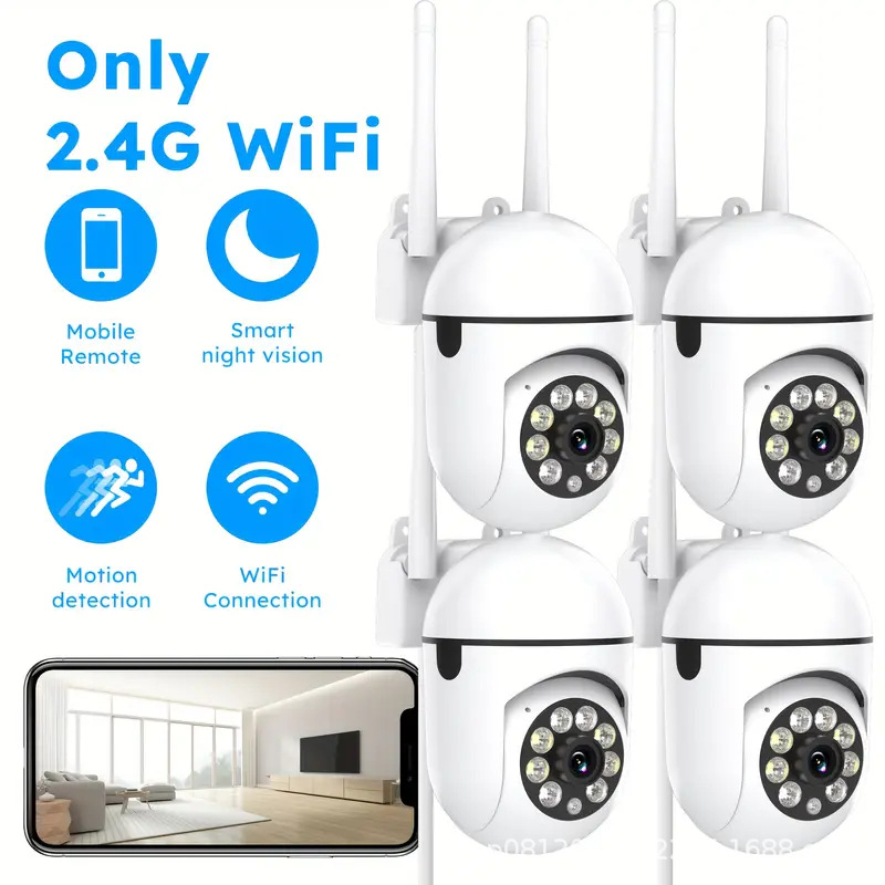 kit1/2/3/4 Câmera De Vigilância Inteligente : Sem Fio , De Alta Definição , Interno/Externo , Wi-Fi , Monitoramento Móve