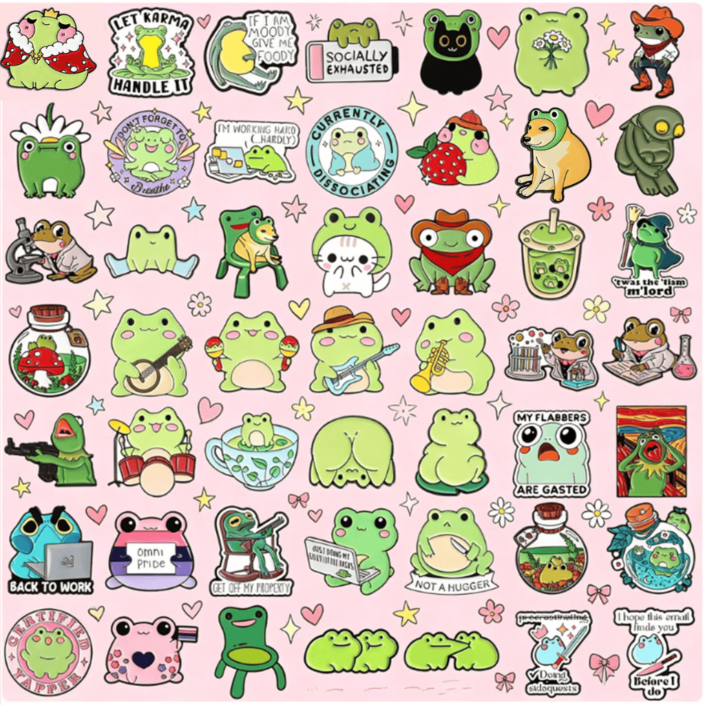 100 Estilos De Alfinetes Esmaltados De Sapo Fofo , Broches Engraçados De Lapela Kawaii , Emblemas De Metal Para Mochilas