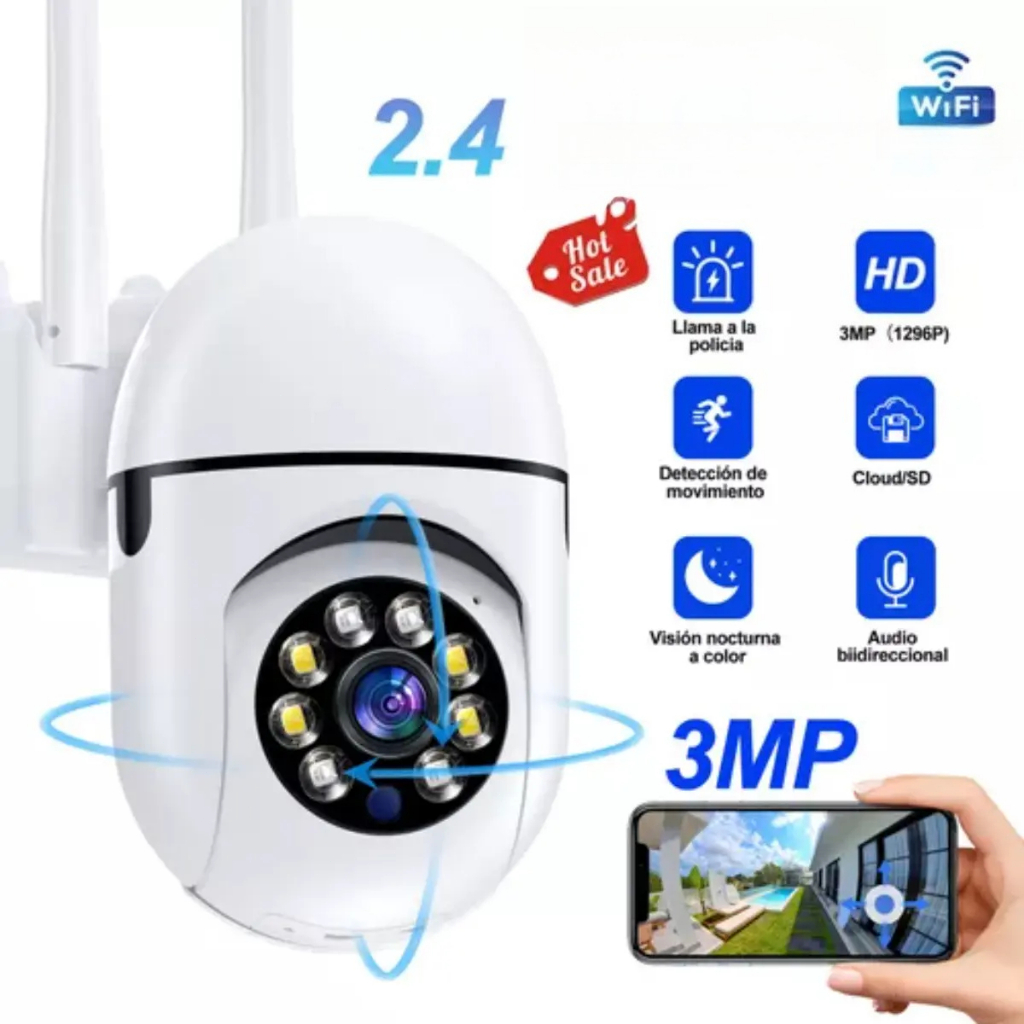 Câmera De Segurança WiFi Sem Fio A7 Montada Na Parede Visão Noturna Colorida 360 ° Vista Panorâmica Monitoramento