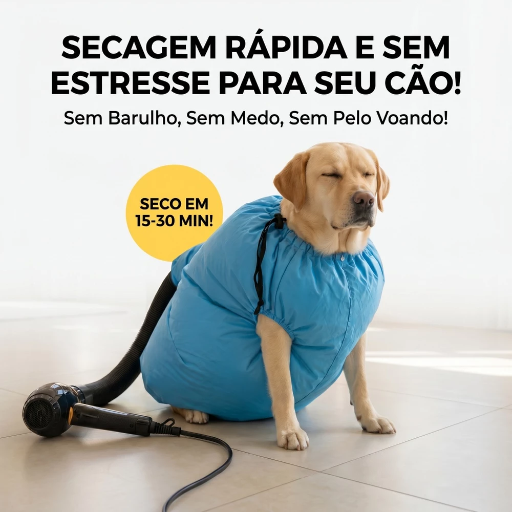 Saco Secador para Pet - Secagem Rápida 15-30min, Pelos Secos, Anti-Ansiedade, Para Cães e Gatos, Lavável, Reutilizável