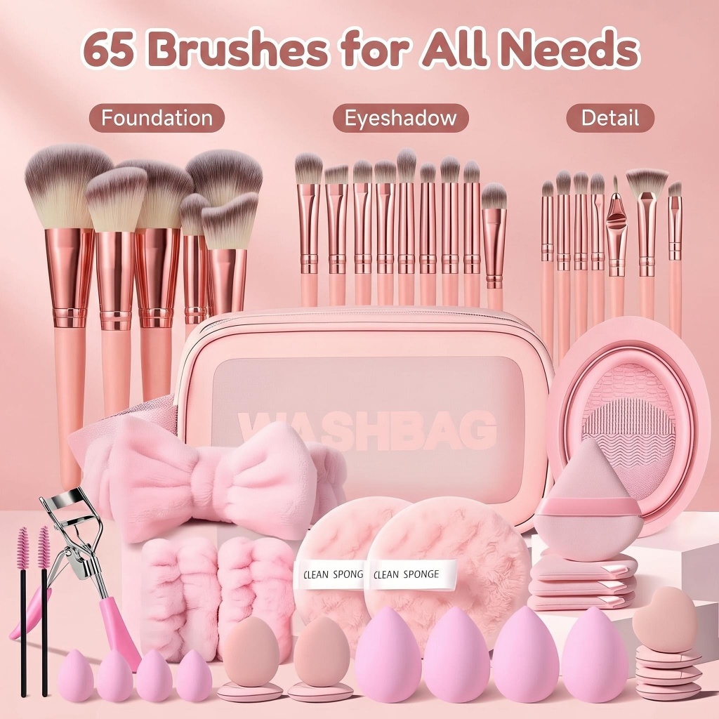 65 Pçs Conjunto De Ferramentas De Maquiagem Sombra Escova Kit Pó Puff Esponja Cílios Modelador Pincéis Cosméticos